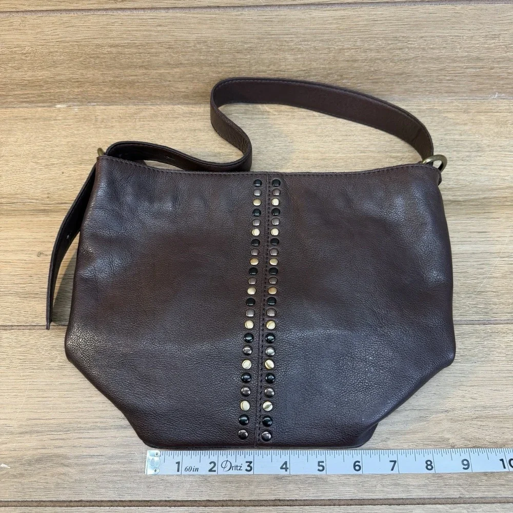 Vilenca Holland Leather Shoulder Bag‎ Chocolate Brown Studded Slouchy Hobo EUC